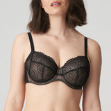 Side profile of PrimaDonna Sophora Full Cup Bra Black on model, showing flattering lift and soft mesh details, available at The Foundation.