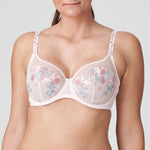 Mohala Balcony Bra Pastel Pink, supportive double-lined cups, centre embroidery detail, model front view, The Foundation.