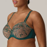 PrimaDonna Springdale Full Cup Bra in Jasper Green with light embroidery overlay, supportive cups, and underwire lift.