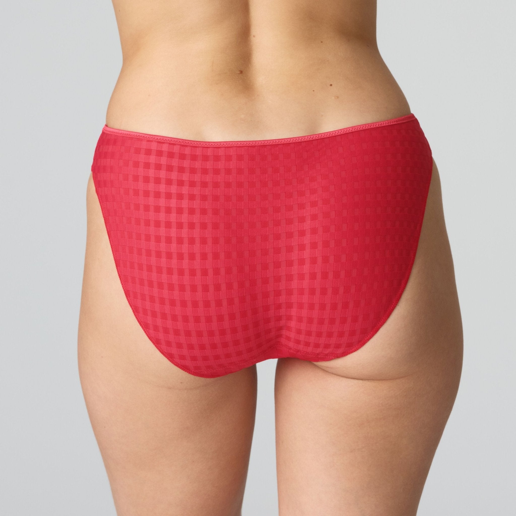 Back view of Marie Jo Avero Rio Brief Scarlet on model highlighting comfortable coverage and iconic red design.