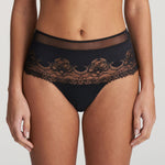 Model front view of Junoo Hotpants Brief Black by The Foundation, featuring low-rise fit and snakeskin lace