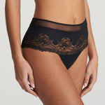 Junoo Hotpants Brief Black modelled by The Foundation, showing classic full coverage and mesh tulle detail
