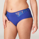 Side angle of PrimaDonna Orlando Full Briefs Crazy Blue, showing elegant shimmer embroidery and supportive fit.