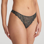 Marie Jo Manyla Thong Brief in Night Grey, showcasing soft lace in a flattering, romantic cut.