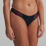 Marie Jo Yoly Thong Brief in Jewel Green with floral embroidery, tulle back, and microfiber front panel.
