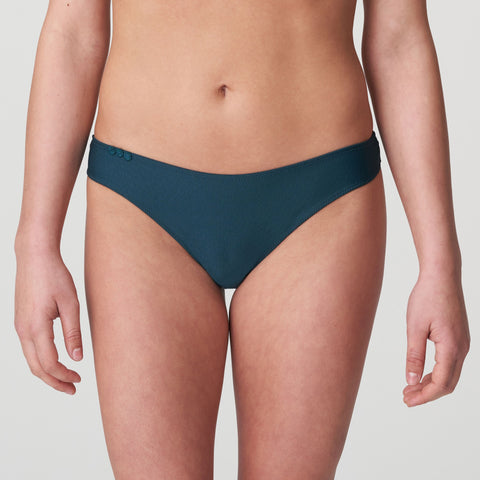 Front view of Marie Jo Tom Mini Thong Brief in Emerald Green showing mid-rise fit and circle hip detail