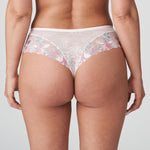 Back view of the Mohala Luxury Thong Brief pastel pink, exclusive to The Foundation, with wide embroidered panel and seamless comfort