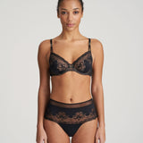 Full body shot of model in Marie Jo Junoo Wire Bra Black and matching briefs from The Foundation, perfect for a matching lingerie set