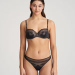 Full body shot of model in Junoo Rio Brief Black and matching Junoo bra from The Foundation, perfect for a coordinated lingerie look