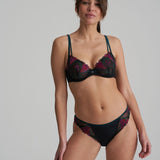 Marie Jo Yoly Rio Brief in Jewel Green with shimmery fabric and floral embroidery, featuring a broader back band for a smooth fit.