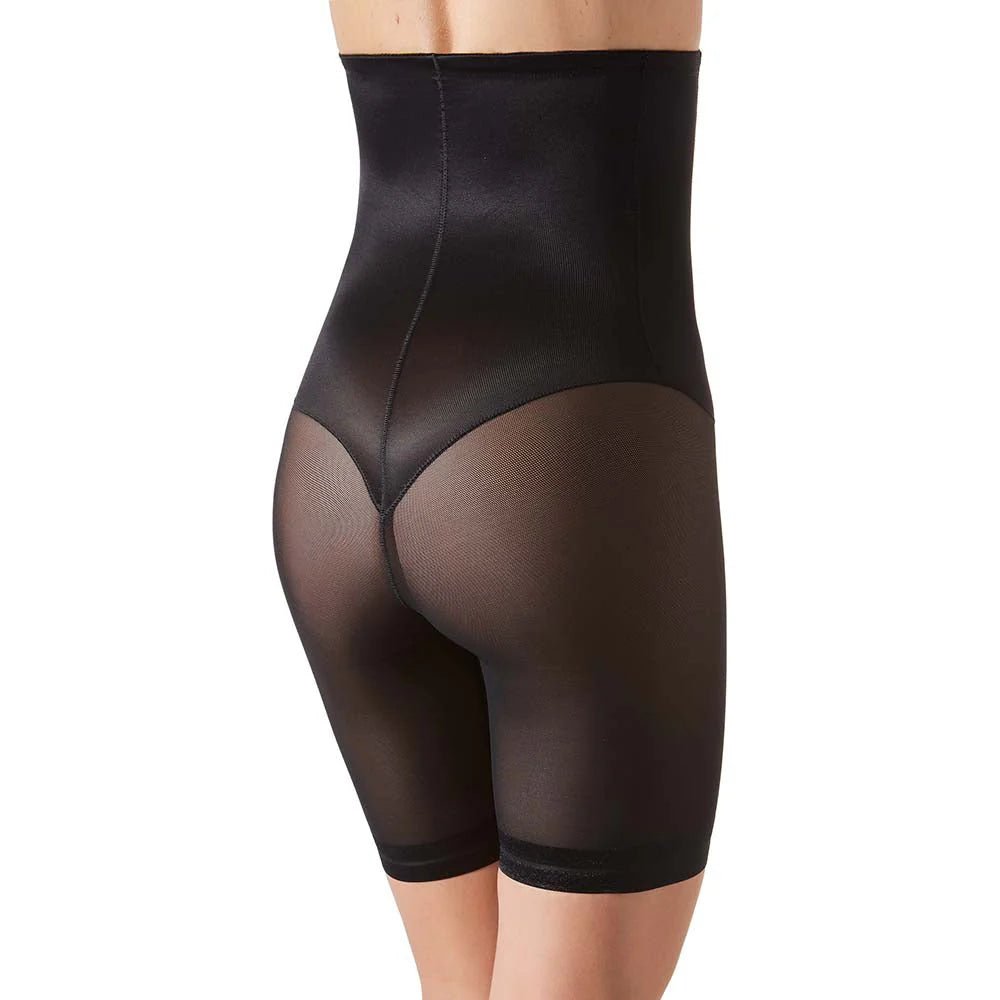 Back view of Janira black shapewear pant showing compression zones around waist and hips with sheer tulle panels.