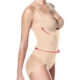 Side view of Janira underbust shapewear in Dune showing targeted compression around waist and hips.