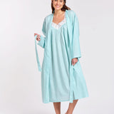 Cotton Gingham Print Robe Aqua