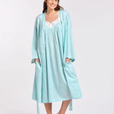 Cotton Gingham Print Robe Aqua