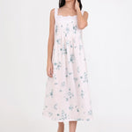 Front-facing view of Tucked Strappy Nightie in floral print, featuring pintuck details and breezy cotton fabric.