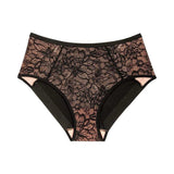 Flat lay Black floral lace Amourette Charm Maxi brief laid flat showing front and back design.