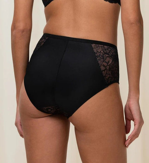 Back view of black Amourette Charm brief with sheer tulle and shaping tummy panel.