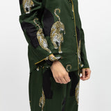 Olive Leopard Print Long Sleeve Wide Leg PJ Set