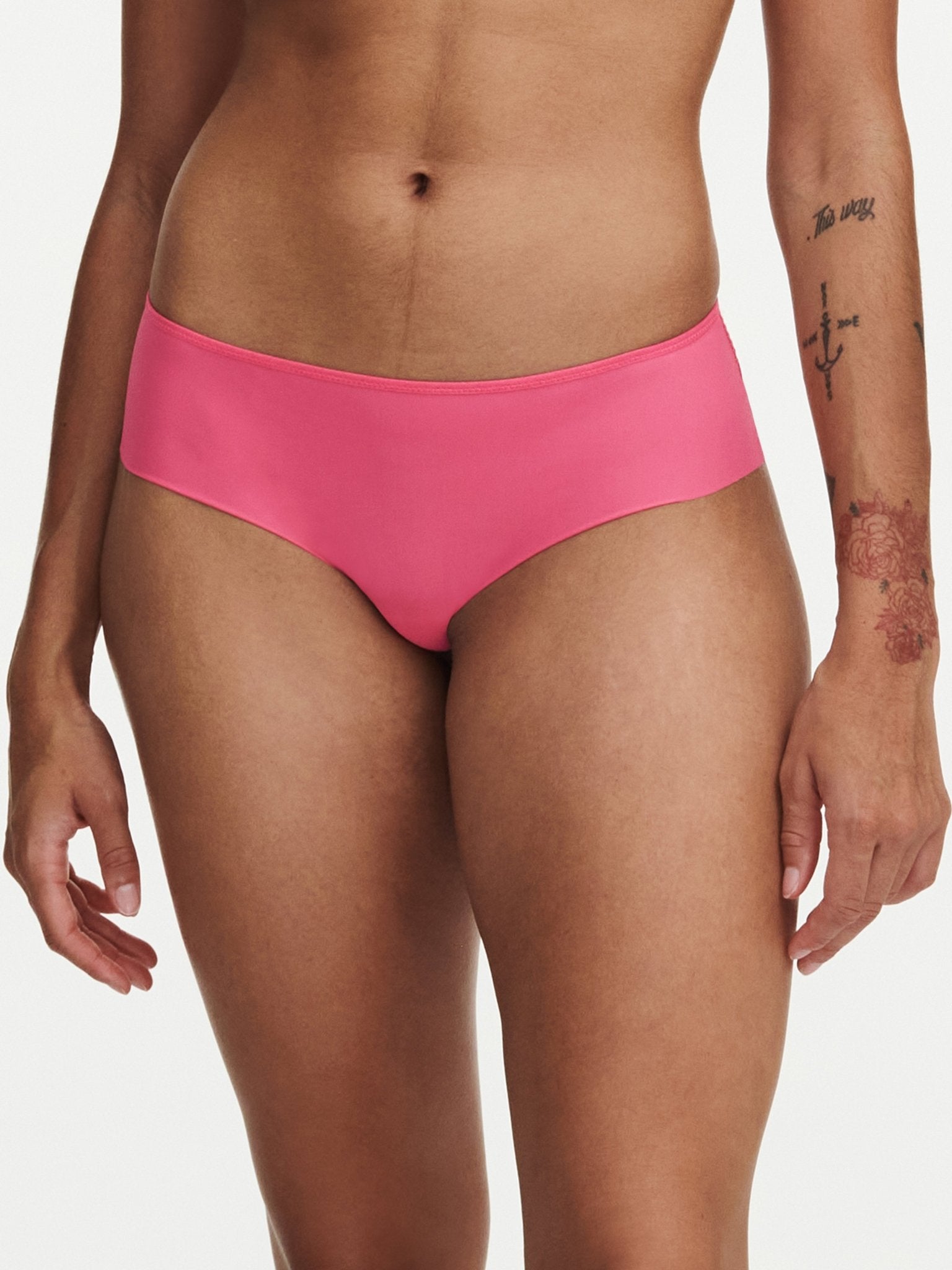 Front view of the Pila Shorty Brief in Love Pink/Peach showcasing opaque knit and mid-rise fit – The Foundation collection.