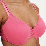 side view of the Pila Spacer Bra in Love Pink/Peach featuring soft tulle and full coverage – The Foundation.