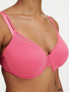 side view of the Pila Spacer Bra in Love Pink/Peach featuring soft tulle and full coverage – The Foundation.