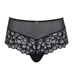 Product flat lay of Allure Full Brief Black by Panache, featuring luxurious black lace and high waist design.