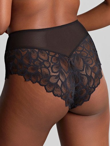 Back view of Panache Allure Full Brief Black, showing flattering high waist and intricate lace detailing.