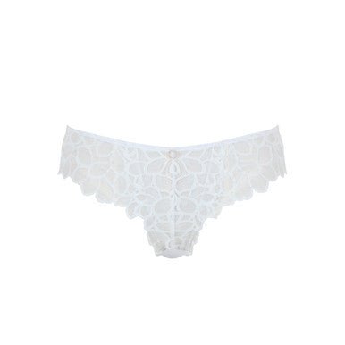 Product flat lay of Allure Brazilian Brief Ivory by Panache, medium coverage lace brief with cotton gusset.