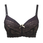 Flat lay of Panache Sophie Maternity Bra Black/Chai, lace, non-wired, cotton-lined cups and drop-down feature.