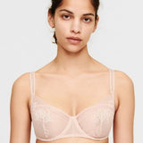 Front view of Maddie Half Cup Bra in Soft Pink lace – The Foundation