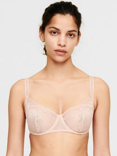 Front view of Maddie Half Cup Bra in Soft Pink lace – The Foundation