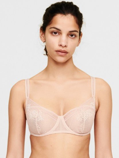 Front view of Maddie Half Cup Bra in Soft Pink lace – The Foundation