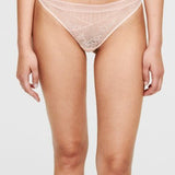 Front view of Passionata Maddie Tanga Brief in soft pink floral lace – The Foundation