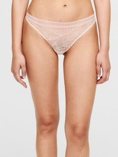 Front view of Passionata Maddie Tanga Brief in soft pink floral lace – The Foundation