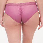 Back view of the Brooklyn Shorty Brief Gardenia from The Foundation – sheer mesh finish and scalloped lace detailing.