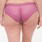 Back view of the Brooklyn Shorty Brief Gardenia from The Foundation – sheer mesh finish and scalloped lace detailing.
