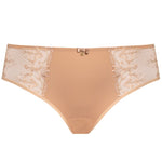 Flat lay of the Samanta Perla Midi Brief in cappuccino, featuring lace detail and full coverage, available now at The Foundation.