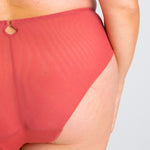 Close up Back view of the Perla Midi Brief Rosy by Samanta, showing smooth mesh rear—discover comfort lingerie at The Foundation.