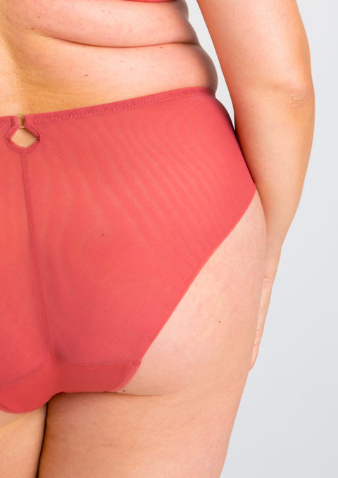 Close up Back view of the Perla Midi Brief Rosy by Samanta, showing smooth mesh rear—discover comfort lingerie at The Foundation.