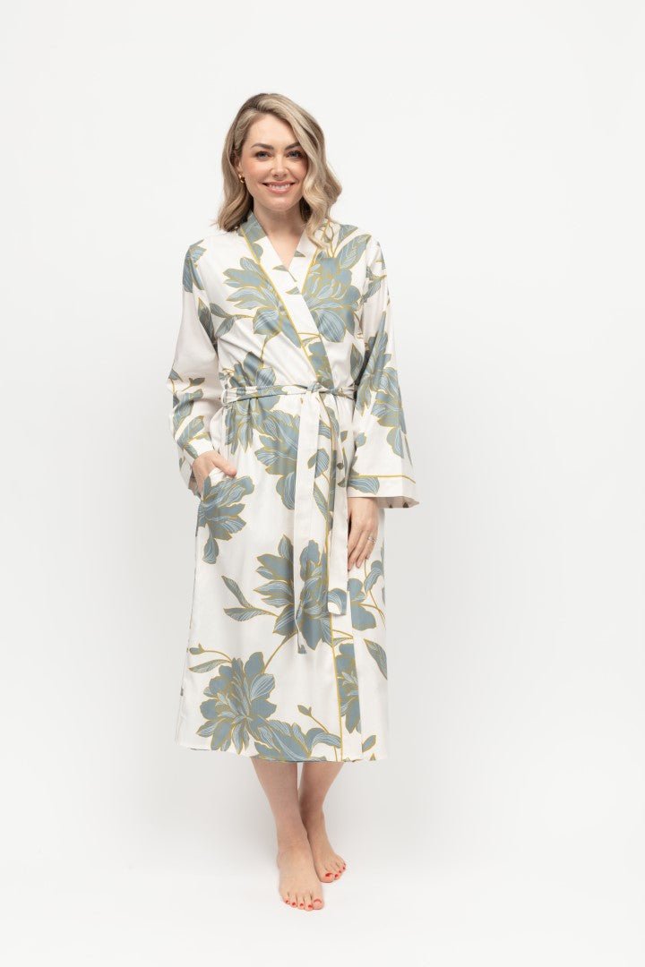 cotton modal dressing gown. cotton bathrobe. cotton modal robe. summer lightweight robe