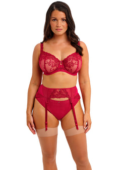 stunning red lace bra, Fantasie red lacy bra, Red lace bra for fuller cups, large bust size red bra
