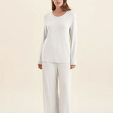 Feather Soft Long Sleeve Top and Wide Leg Pant Ecru