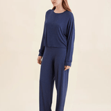 Soft Modal Long Sleeve Top/Pant Lounge Set Navy Melange