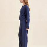 Soft Modal Long Sleeve Top/Pant Lounge Set Navy Melange