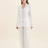 Kate Modal Soft Full Length PJ Set Ecru Hearts