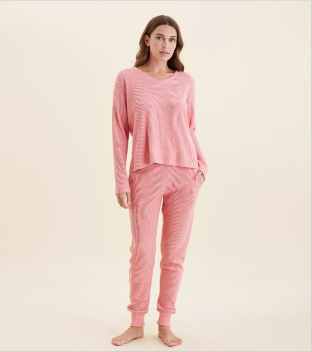papinelle super soft waffle lounge set. cosy pyjama for winter. soft comfy pjs