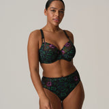 Model standing in Prima Donna San Angel Full Brief Peacock Feather, paired with matching bra, highlighting colourful lace from The Foundation.