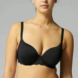 Front view of Reve 3D Plunge Contour Bra Black, showing smooth underwired cups and plunge neckline