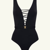 India Hicks Lattice One Piece Swimsuit Black