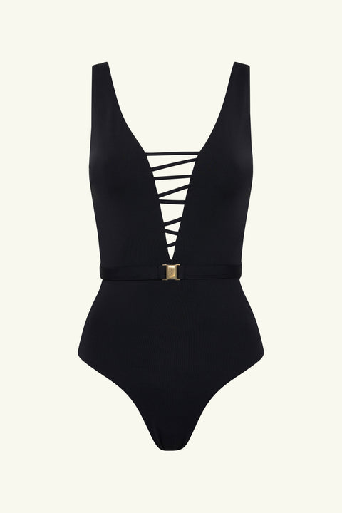India Hicks Lattice One Piece Swimsuit Black